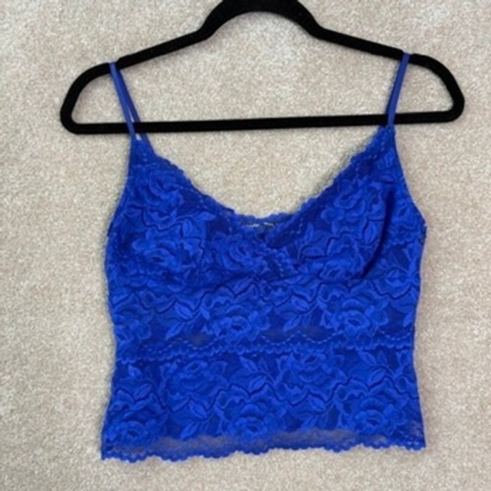 VINTAGE CACHE Lace Cami Top Women's Small Blue Floral Y2K Vtg Cropped Tank